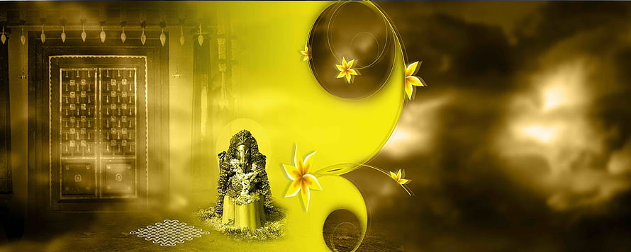 Ganesha Temple Entrance with Golden Floral Decor and Traditional Architecture HD wallpaper