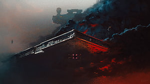 Star Wars Destroyer Ship Engaging in Space Battle Amidst Explosions and Smoke HD wallpaper