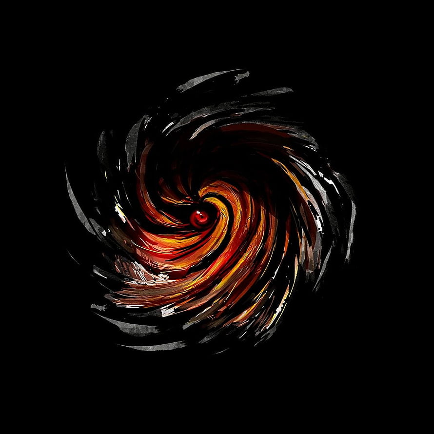 Obito Sharingan Kamui Spiral with Fiery Red Eye on Black Background HD phone wallpaper