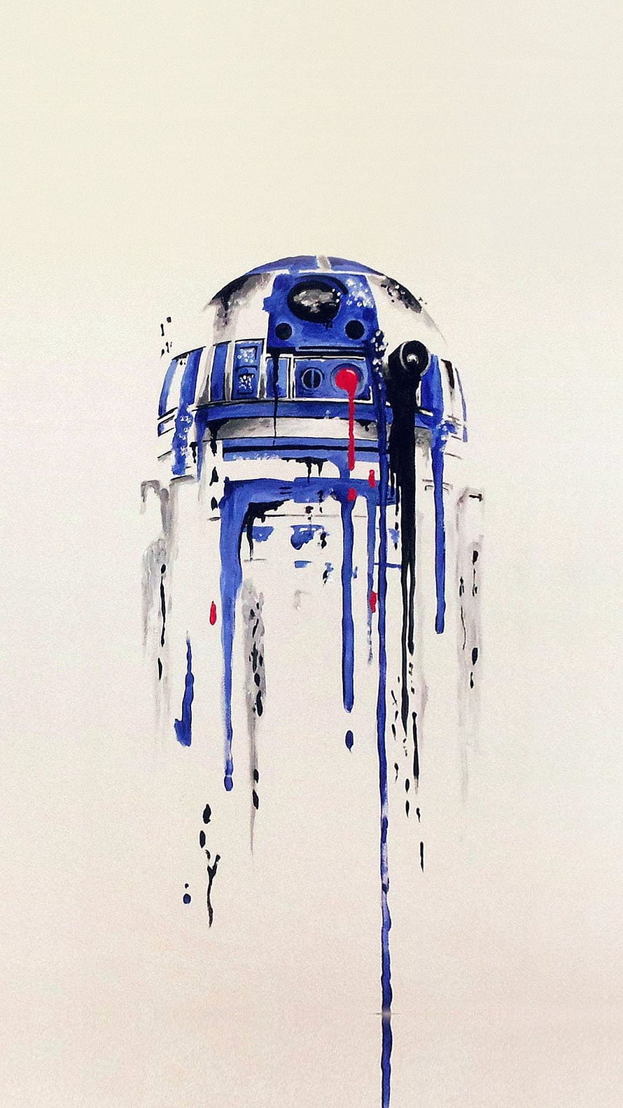 Star Wars R2-D2 Watercolor Drip Painting with Blue and Black Ink on White Background HD phone wallpaper
