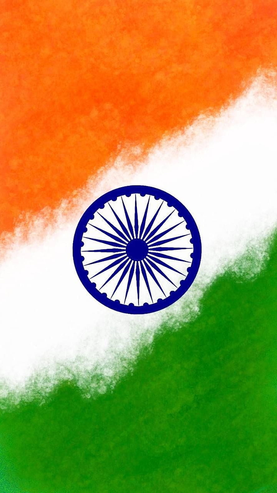Watercolor Indian National Flag with Ashoka Chakra on Diagonal Tricolor Background HD phone wallpaper
