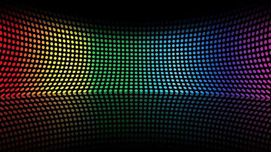 Vibrant RGB LED Dot Matrix Display on Curved Screen with Rainbow Gradient HD wallpaper