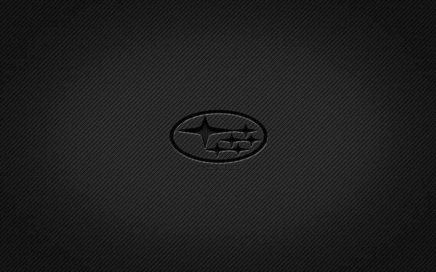 Subaru Emblem on Dark Carbon Fiber Texture with Grunge Aesthetic HD wallpaper