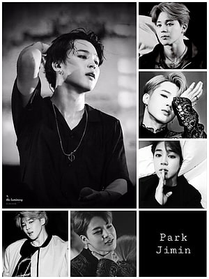 Park Jimin Black and White Photo Collage Featuring Multiple Portraits HD phone wallpaper
