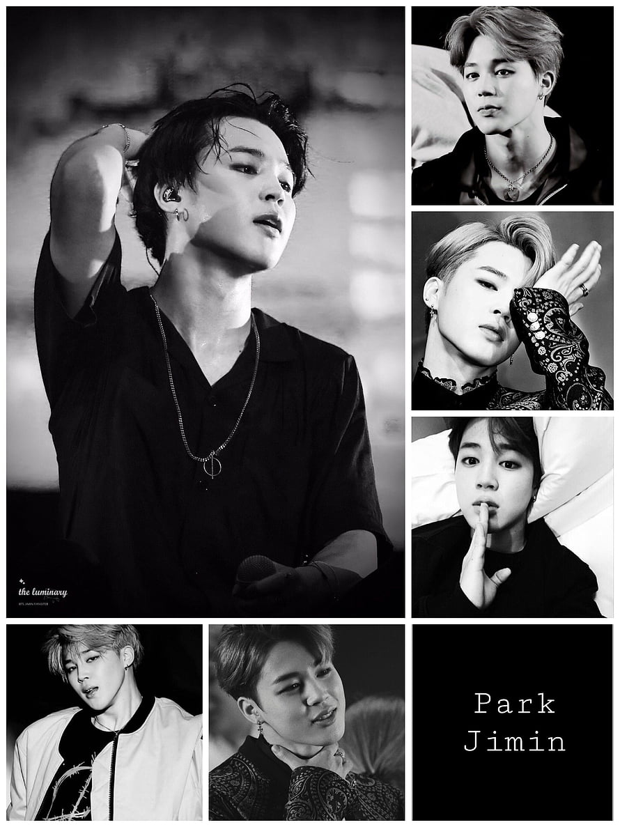 Park Jimin Black and White Photo Collage Featuring Multiple Portraits HD phone wallpaper