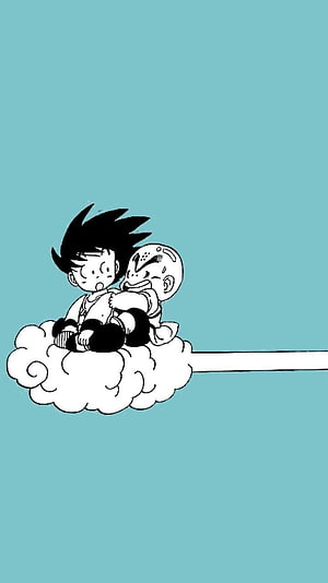 Baby Goku and Krillin Riding the Flying Nimbus Cloud in Dragon Ball HD phone wallpaper