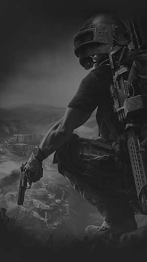 PUBG Soldier in Tactical Gear Holding Pistol Over Mountainous Battlefield HD phone wallpaper