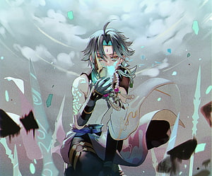 Xiao from Genshin Impact channeling ethereal energy in a mystical anime illustration HD wallpaper