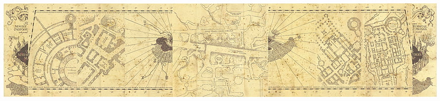 Marauder's Map from Harry Potter showing Hogwarts castle and grounds in vintage parchment style HD wallpaper