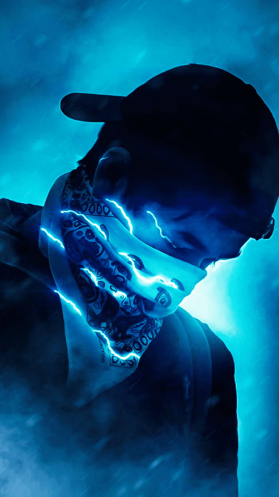 Silhouette of a man in a bandana and cap with electric blue lightning effects, Hacker [, , Laptop, Mobile], Hacker Green HD phone wallpaper