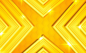 Vibrant Yellow Geometric Arrow Pattern with Hexagonal Texture and Sparkling Light Effects HD wallpaper