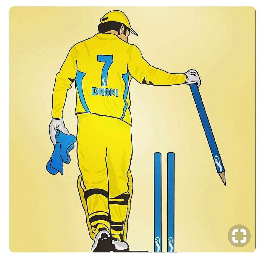 MS Dhoni Cricket Illustration in Yellow Jersey Walking Away from Stumps HD wallpaper