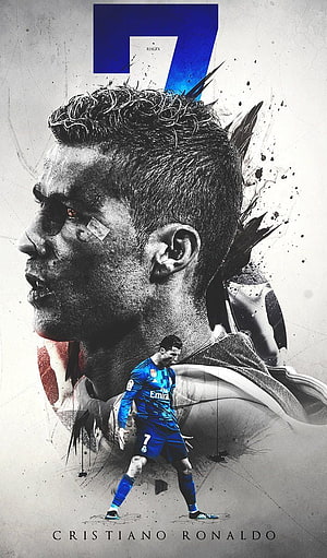 Cristiano Ronaldo Artistic Portrait with Real Madrid Kit and Number Seven HD phone wallpaper