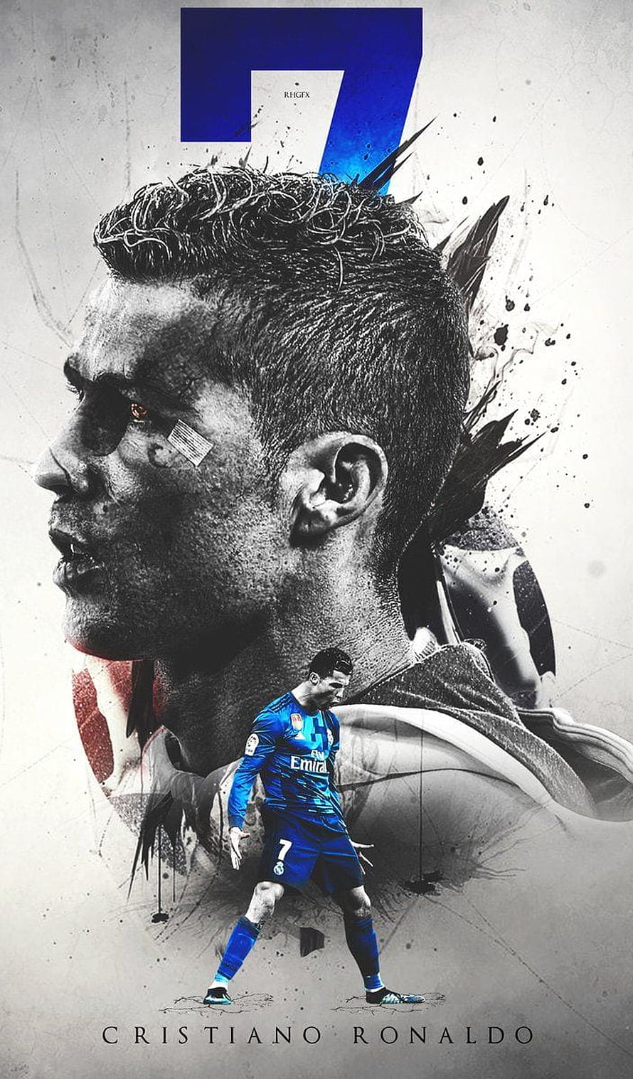 Cristiano Ronaldo Artistic Portrait with Real Madrid Kit and Number Seven HD phone wallpaper