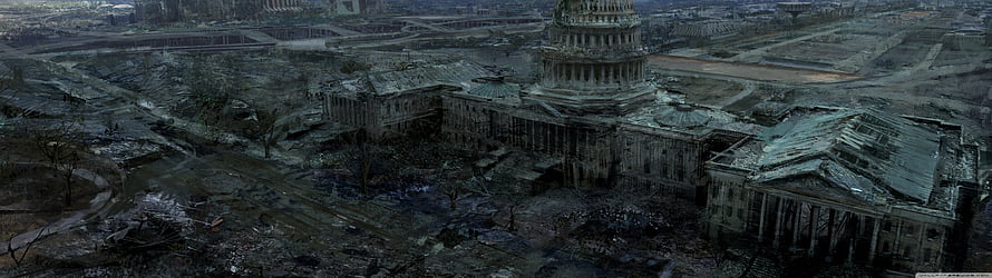 Fallout 3 Wasteland Aerial View of the Ruined Capitol Building HD wallpaper