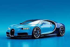 Bugatti Chiron Hypercar in Blue Studio Setting HD wallpaper