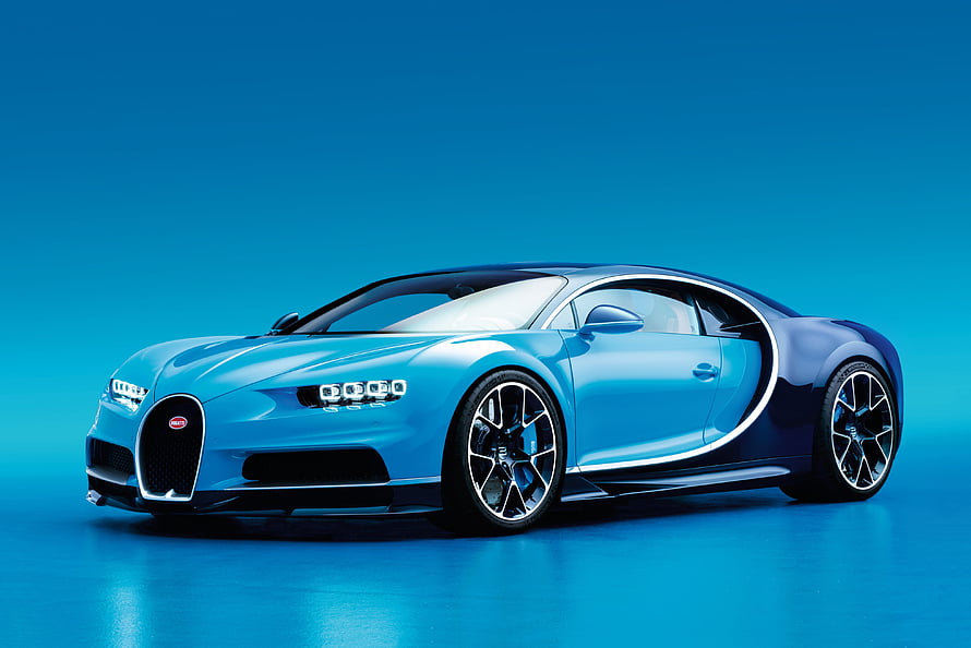Bugatti Chiron Hypercar in Blue Studio Setting HD wallpaper