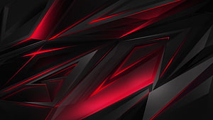 Dark Geometric Abstract Art with Glowing Red Neon Lines and Sharp 3D Polygons HD wallpaper