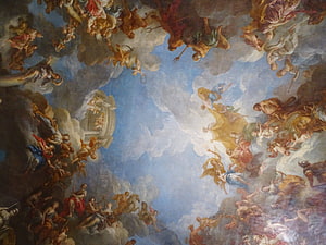 Baroque Ceiling Fresco Depicting Celestial Angels and Clouds HD wallpaper