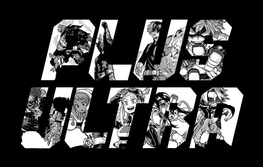 My Hero Academia Plus Ultra Black and White Manga Character Typography HD wallpaper
