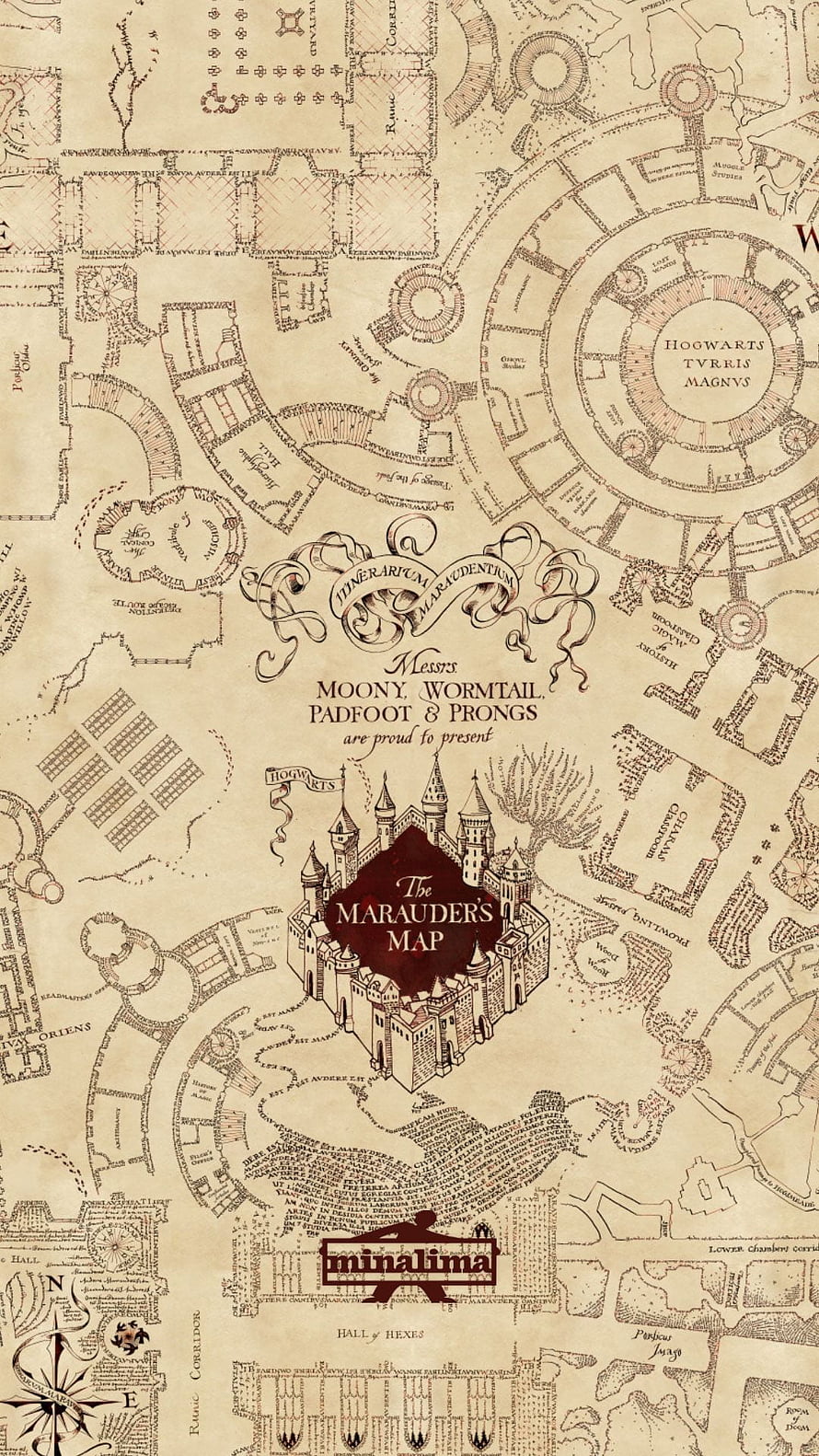 Harry Potter Marauder's Map Hogwarts Castle Vintage Parchment Design HD phone wallpaper