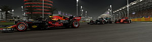 Red Bull Racing Formula 1 car leading a night race in F1 2020 video game HD wallpaper