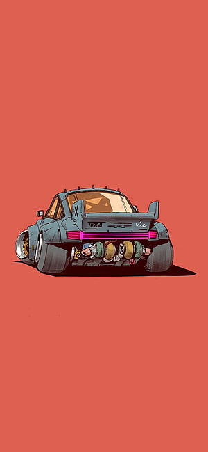 Stylized JDM Turbo Car Illustration with Neon Pink Taillights on Coral Background HD phone wallpaper