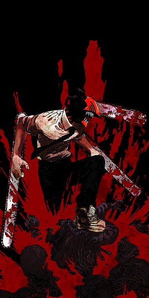 Chainsaw Man Denji with Chainsaw Head in Dark Red Manga Style, Volume 1 cover OLED edit - ChainsawMan. Chainsaw, Man , Anime, Chainsaw Man Manga HD phone wallpaper
