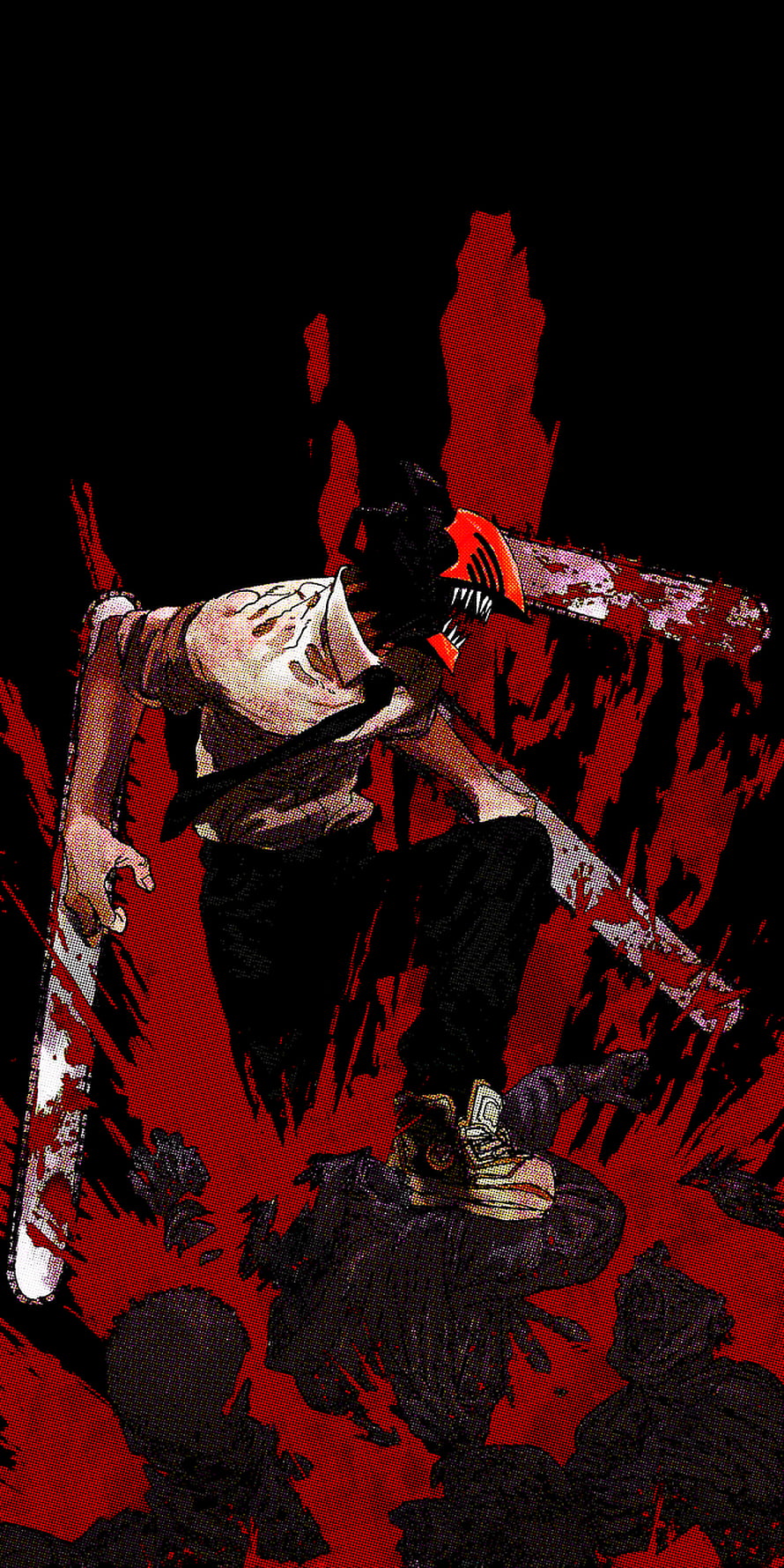 Chainsaw Man Denji with Chainsaw Head in Dark Red Manga Style, Volume 1 cover OLED edit - ChainsawMan. Chainsaw, Man , Anime, Chainsaw Man Manga HD phone wallpaper