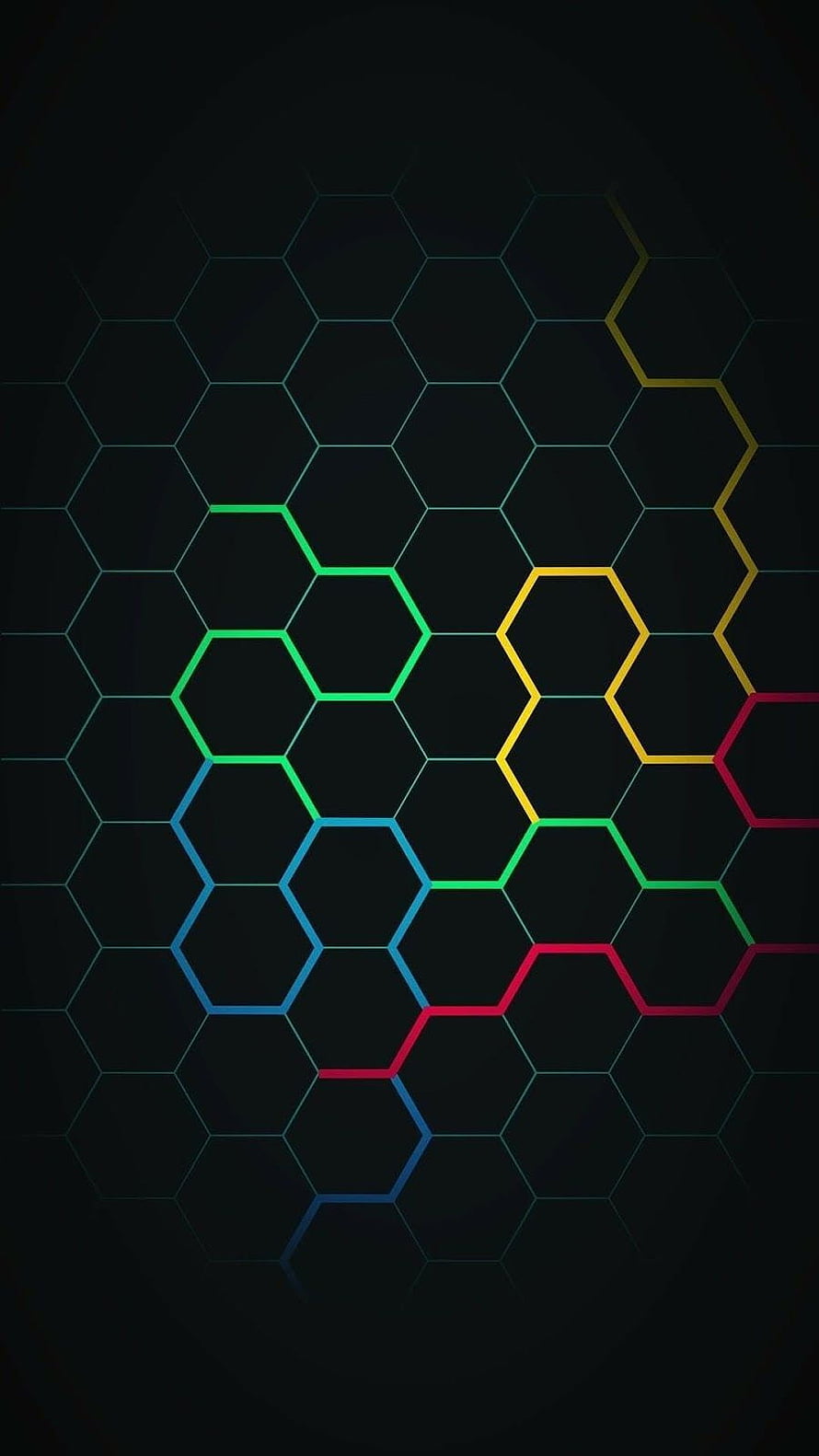 Neon Hexagonal Grid Pattern on Dark Background HD phone wallpaper