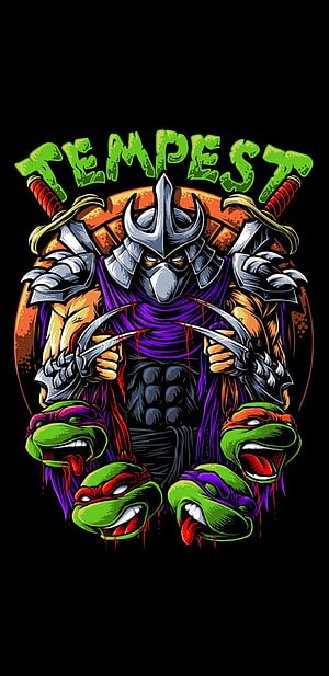 Shredder and the Four Turtles in a Dark Comic Style Illustration HD phone wallpaper