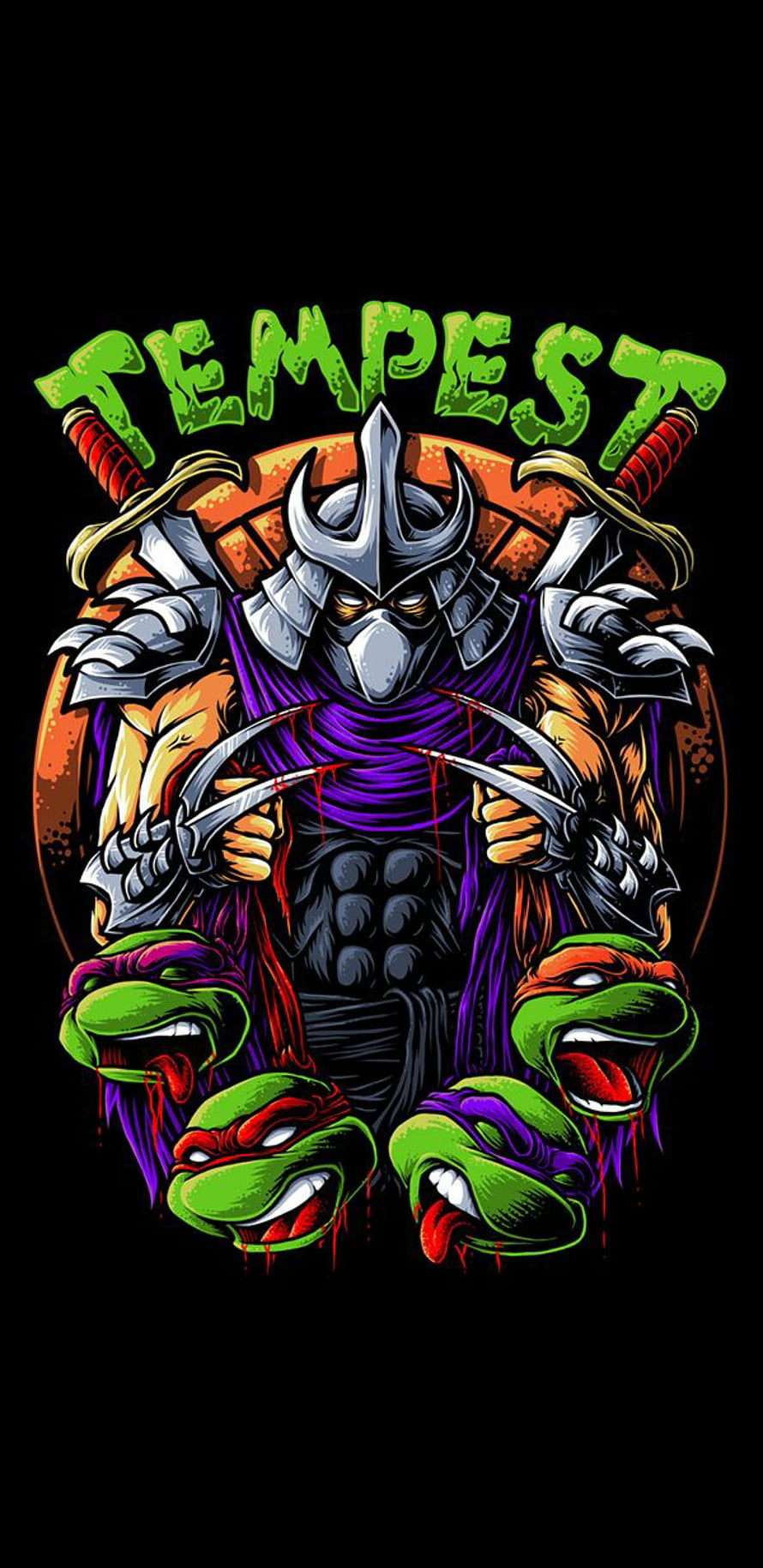 Shredder and the Four Turtles in a Dark Comic Style Illustration HD phone wallpaper
