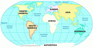 Colorful World Map Showing All Seven Continents and Major Oceans HD wallpaper
