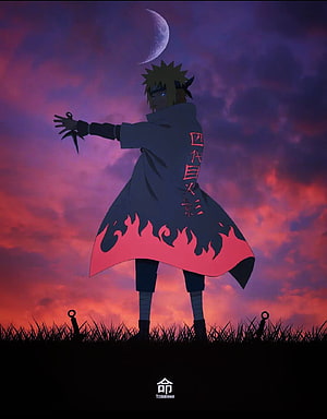Minato Namikaze Fourth Hokage Silhouette Against Crimson Twilight Sky HD phone wallpaper