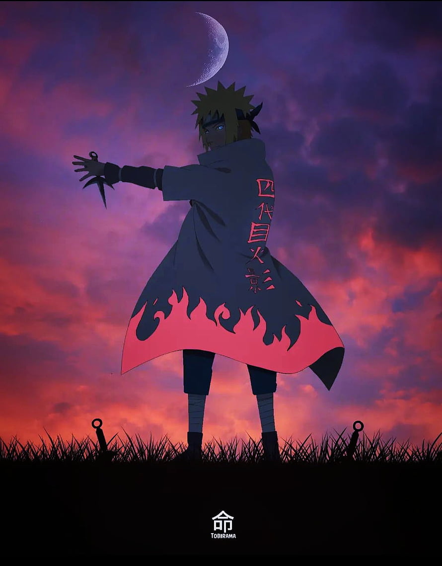 Minato Namikaze Fourth Hokage Silhouette Against Crimson Twilight Sky HD phone wallpaper