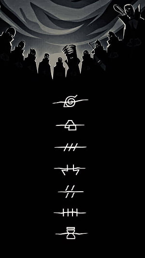 Akatsuki Members Silhouetted Above Hidden Village Symbols in Dark Anime Art HD phone wallpaper