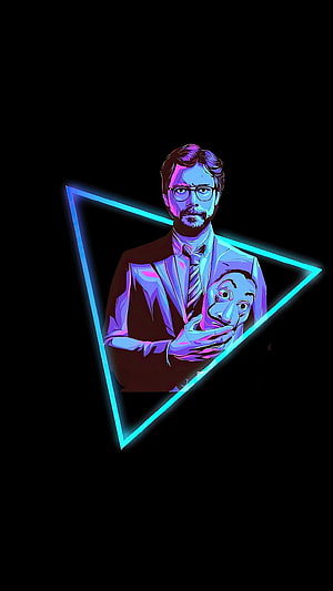 The Professor from Money Heist Holding a Mask in Neon Digital Art Style HD phone wallpaper