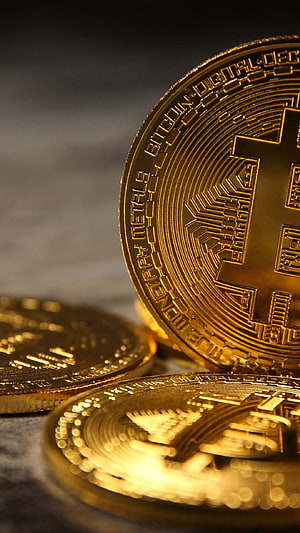 Physical Gold Bitcoin Coins with Circuit Board Design and Engraved Details HD phone wallpaper