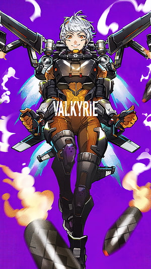 Valkyrie Apex Legends Character Art in Tactical Armor with Winged Weapons HD phone wallpaper