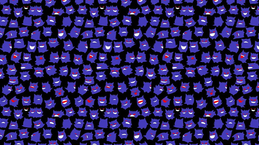 Gengar Pattern Wallpaper with Repeating Purple Ghost Faces on Black Background HD wallpaper