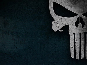 Punisher Skull Logo on Cracked Concrete Wall with Dark Grunge Texture HD wallpaper