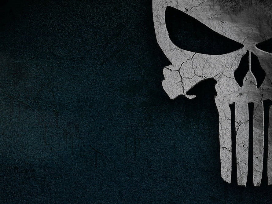 Punisher Skull Logo on Cracked Concrete Wall with Dark Grunge Texture HD wallpaper