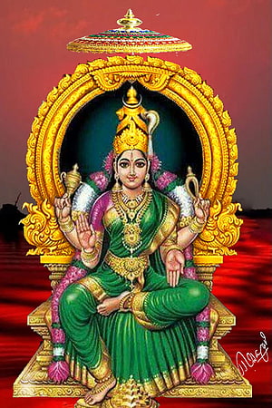 Bhuvaneswari Devi Seated on Golden Throne with Ornate Halo and Traditional Attire HD phone wallpaper