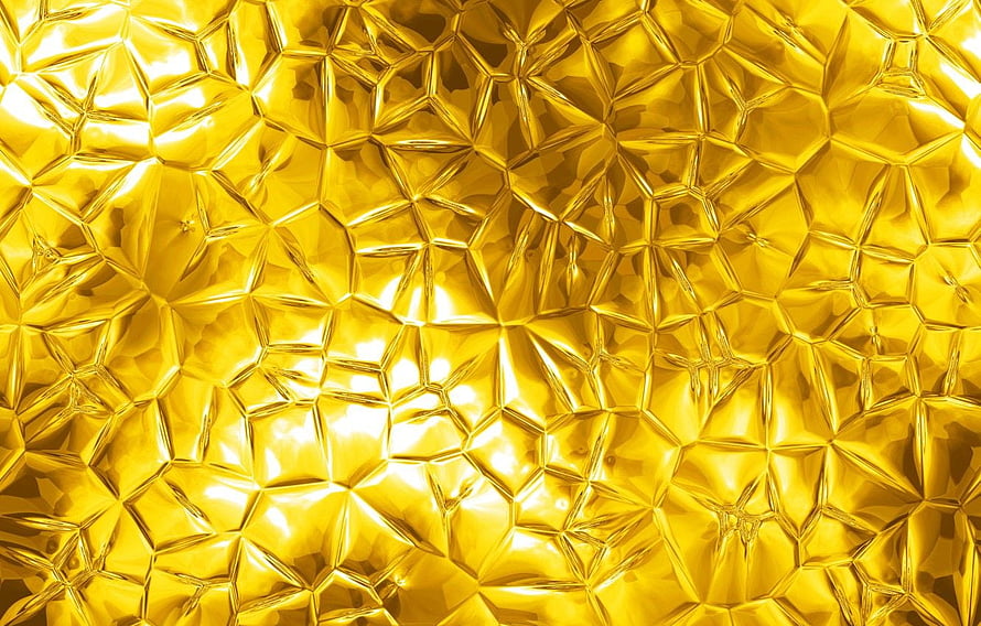 Shiny Gold Metallic Foil Texture with Crinkled Geometric Facets and Bright Reflections HD wallpaper