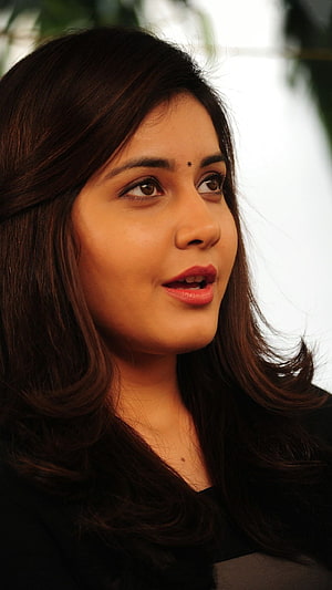 Rashi Khanna Portrait with Long Dark Hair and Red Lipstick HD phone wallpaper