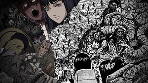 Junji Ito Horror Manga and Anime Character Collage with Dark Monochrome Aesthetic HD wallpaper