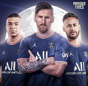 PSG Trio Messi Neymar Mbappe in Paris Saint-Germain Home Kits HD wallpaper