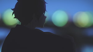 Anime Boy Silhouette Gazing at Night City Lights HD wallpaper