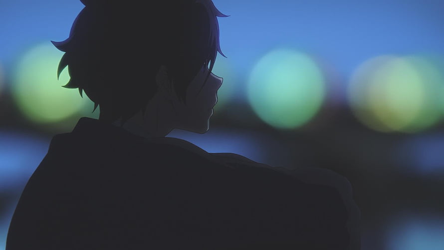 Anime Boy Silhouette Gazing at Night City Lights HD wallpaper