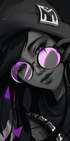 Killjoy from Valorant in a dark monochrome portrait with glowing magenta glasses and hooded attire HD phone wallpaper